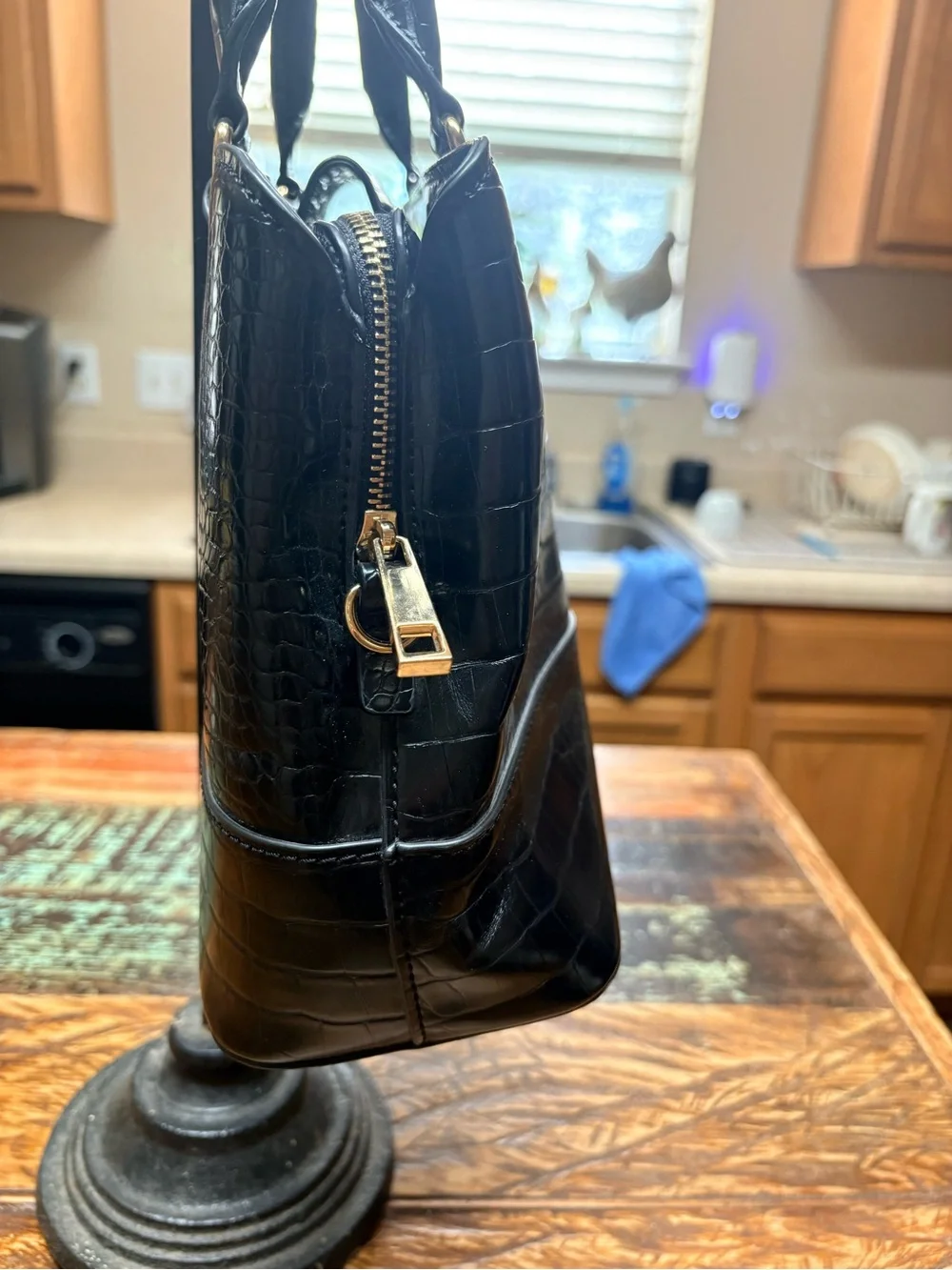 ALDO Limiaa Croc-Embossed Satchel Tote Bag in black 11.5”X12.5”